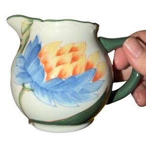 American Atelier Ashely Creamer Pitcher Home White Floral Excellent Hand Painted